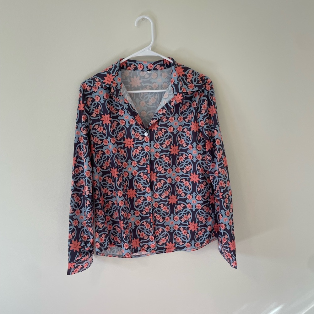 Blue Floral Button Down